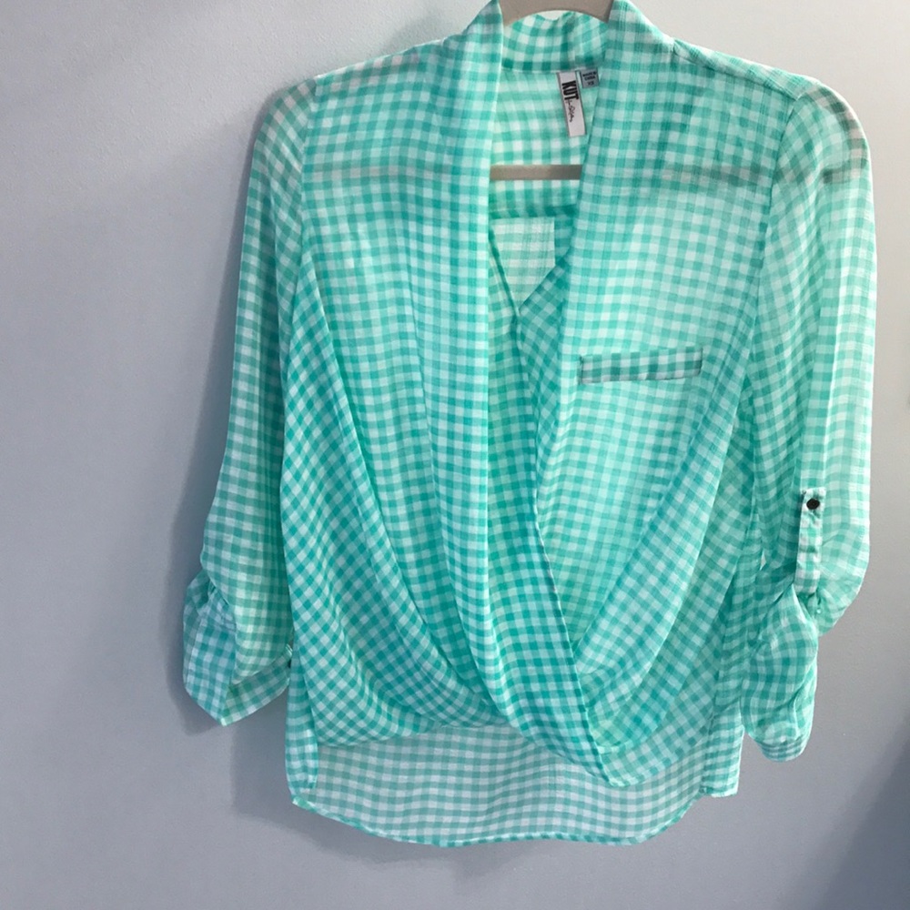 High low plaid top